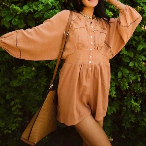 Bohme Campbell Cotton Boho Romper in Russet Brown | Large - Picture 2 of 8